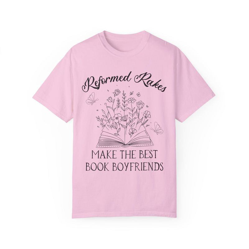 Funny Bookish Tee Shirt for Historical Romance Reader: Reformed Rakes Make the Best Book Boyfriends | Cute Floral Tee for Romance Writer - Opal and June