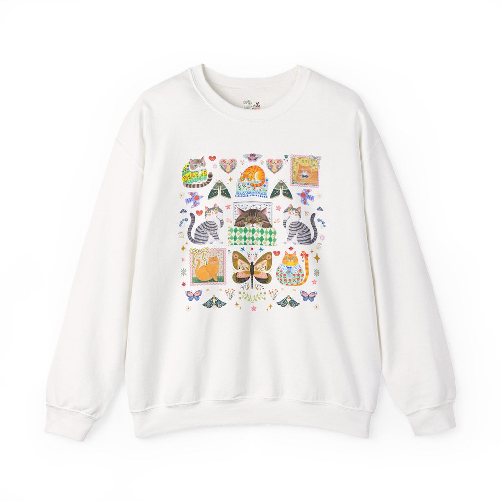 Funny Cat Lover Sweatshirt, Boho Floral Folk Art Aesthetic, Colorful Maximalist Animal Lover Crewneck for Cat Mom or Cat Dad, Cat Lover Gift - Opal and June