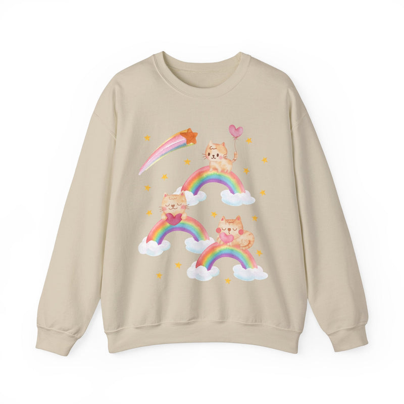 Funny Cat Sweatshirt with Rainbows: Kitschy and Unique Valentines Cat Womens Sweatshirt, Dreamy Nineties Aesthetic Sweatshirt Gift for Her - Opal and June