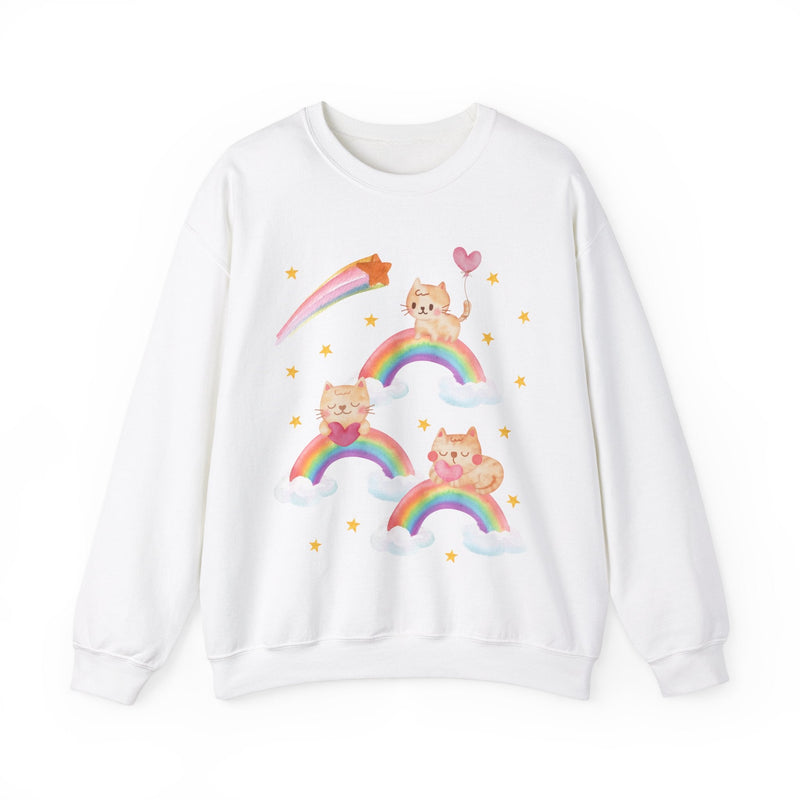 Funny Cat Sweatshirt with Rainbows: Kitschy and Unique Valentines Cat Womens Sweatshirt, Dreamy Nineties Aesthetic Sweatshirt Gift for Her - Opal and June