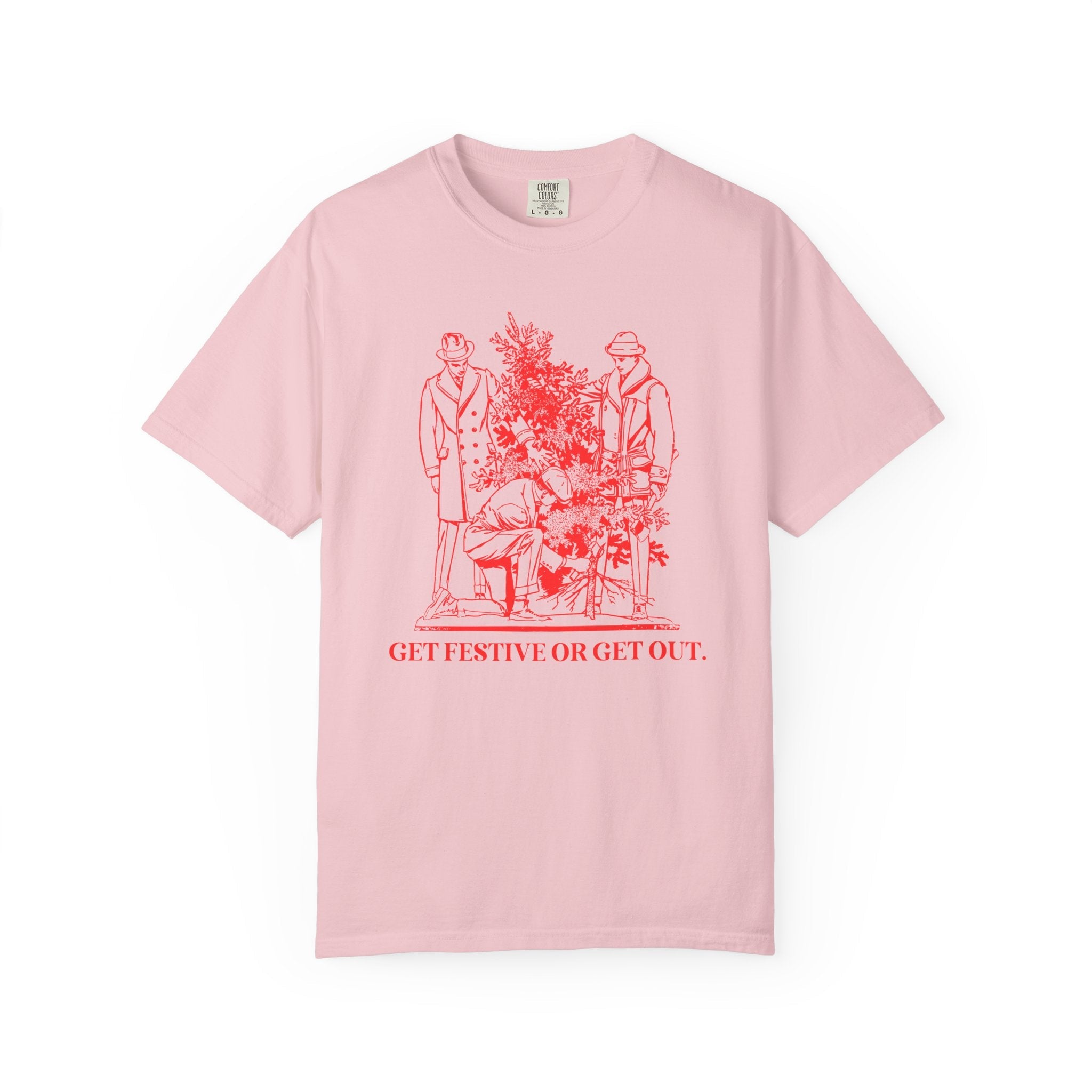 Funny Christmas Lover Matching Tee Shirt for Holidays or Holiday Work Party: Get Festive or Get Out, Silly Vintage Aesthetic Tee for Xmas - Opal and June