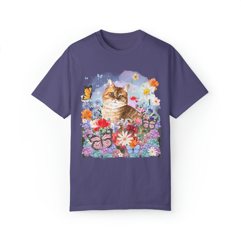 Funny Cottagecore Cat Shirt for Cat Mom or Cat Lover: Watercolor Cat with Butterflies - Opal and June