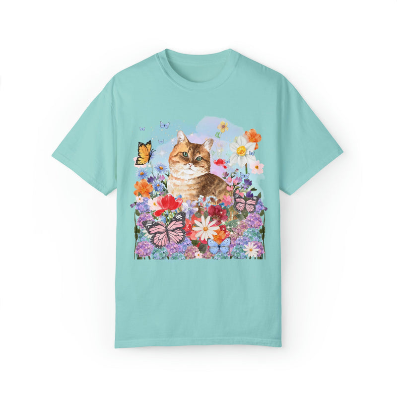 Funny Cottagecore Cat Shirt for Cat Mom or Cat Lover: Watercolor Cat with Butterflies - Opal and June
