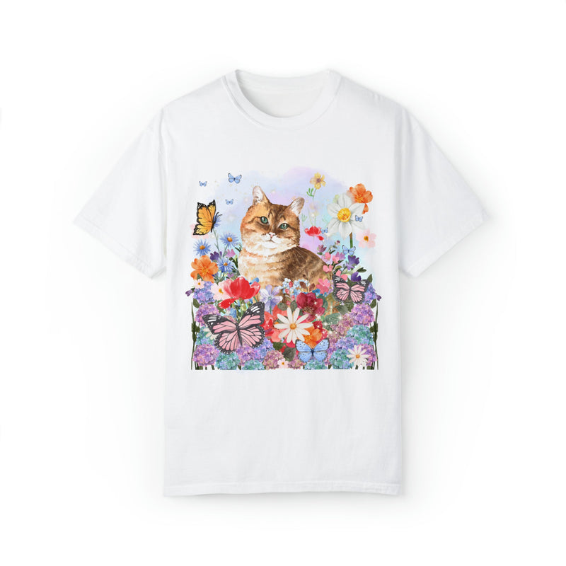 Funny Cottagecore Cat Shirt for Cat Mom or Cat Lover: Watercolor Cat with Butterflies - Opal and June