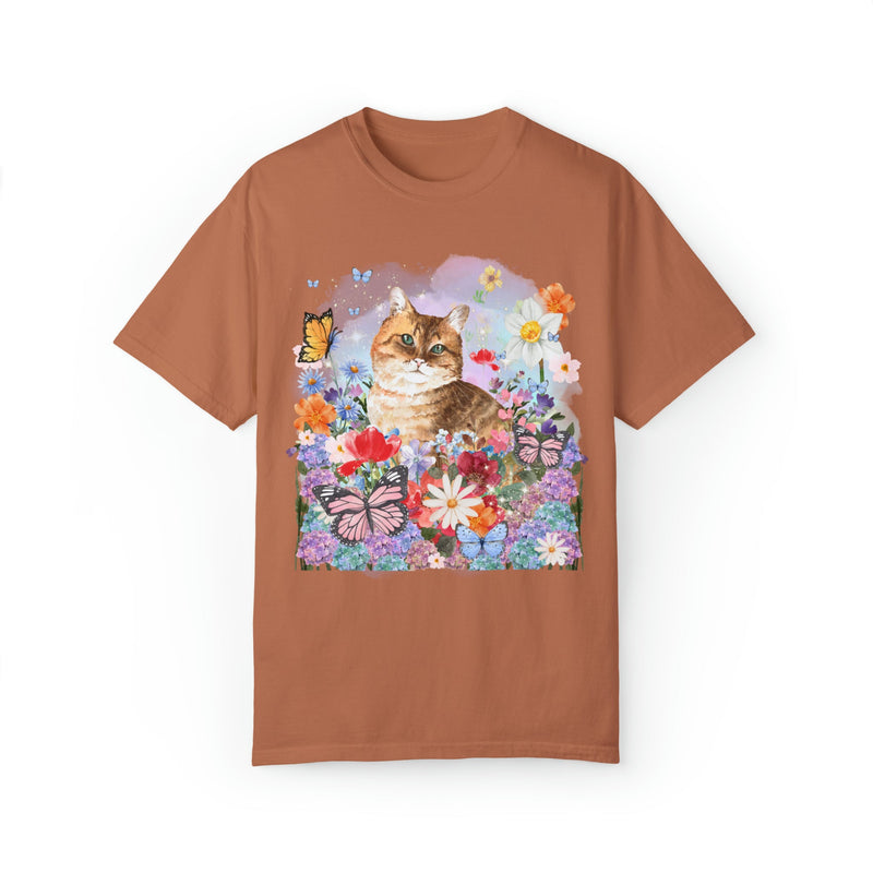 Funny Cottagecore Cat Shirt for Cat Mom or Cat Lover: Watercolor Cat with Butterflies - Opal and June
