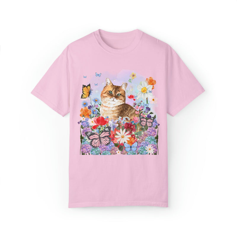 Funny Cottagecore Cat Shirt for Cat Mom or Cat Lover: Watercolor Cat with Butterflies - Opal and June