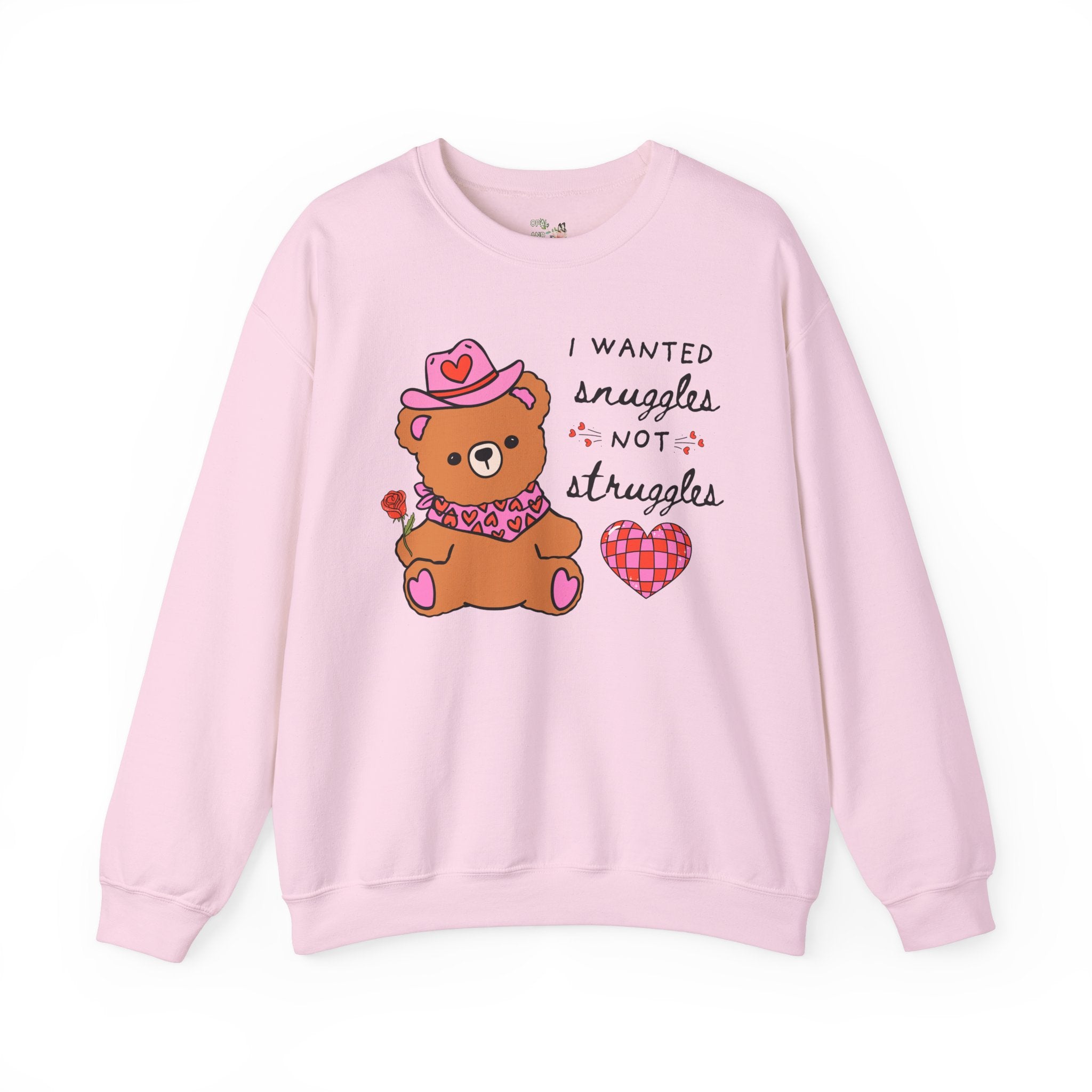 Funny Cowboy Bear Sweatshirt with Heart: Snuggles Not Struggles, Silly Weirdcore Western Crewneck for Friend, Animal Lover Gift, Gen Z Humor - Opal and June