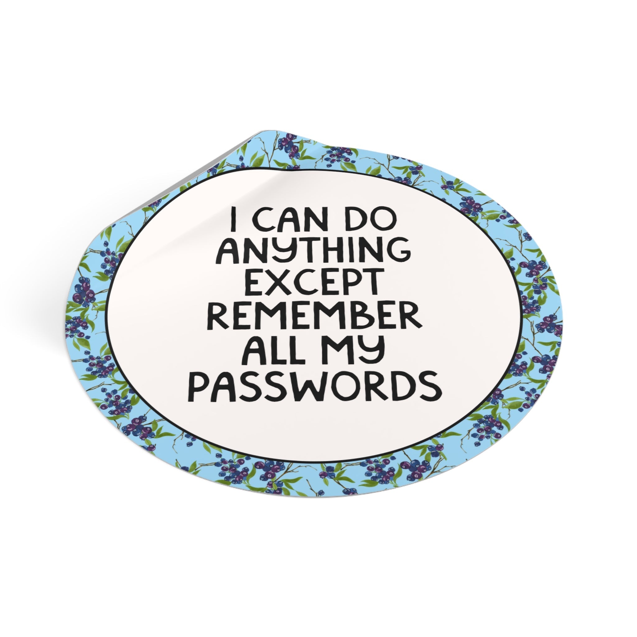Funny Coworker Gift: I Can Do Anything Except Remember My Passwords, Silly Birthday Gift, Friend or Sister, Cute Blueberry Pattern Sticker - Opal and June