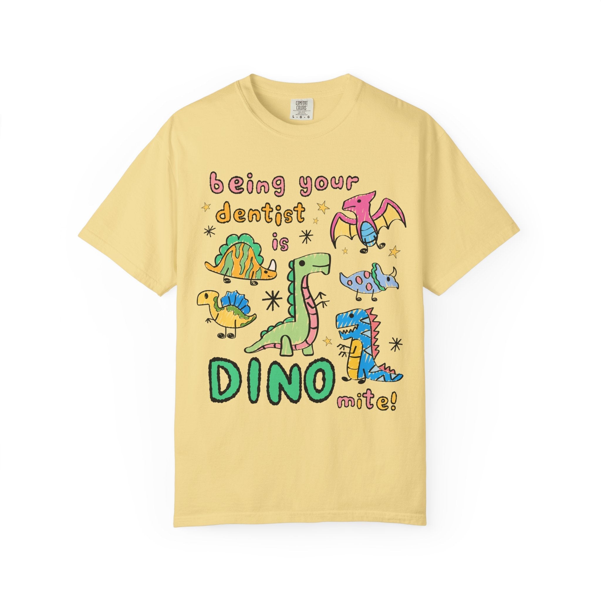 Funny Dentist Tee Shirt for Dentist, Dental Hygienist Who Loves Dinosaurs: Being Your Dentist is Dino - Mite! Funny Sarcastic Gift for Dentist - Opal and June