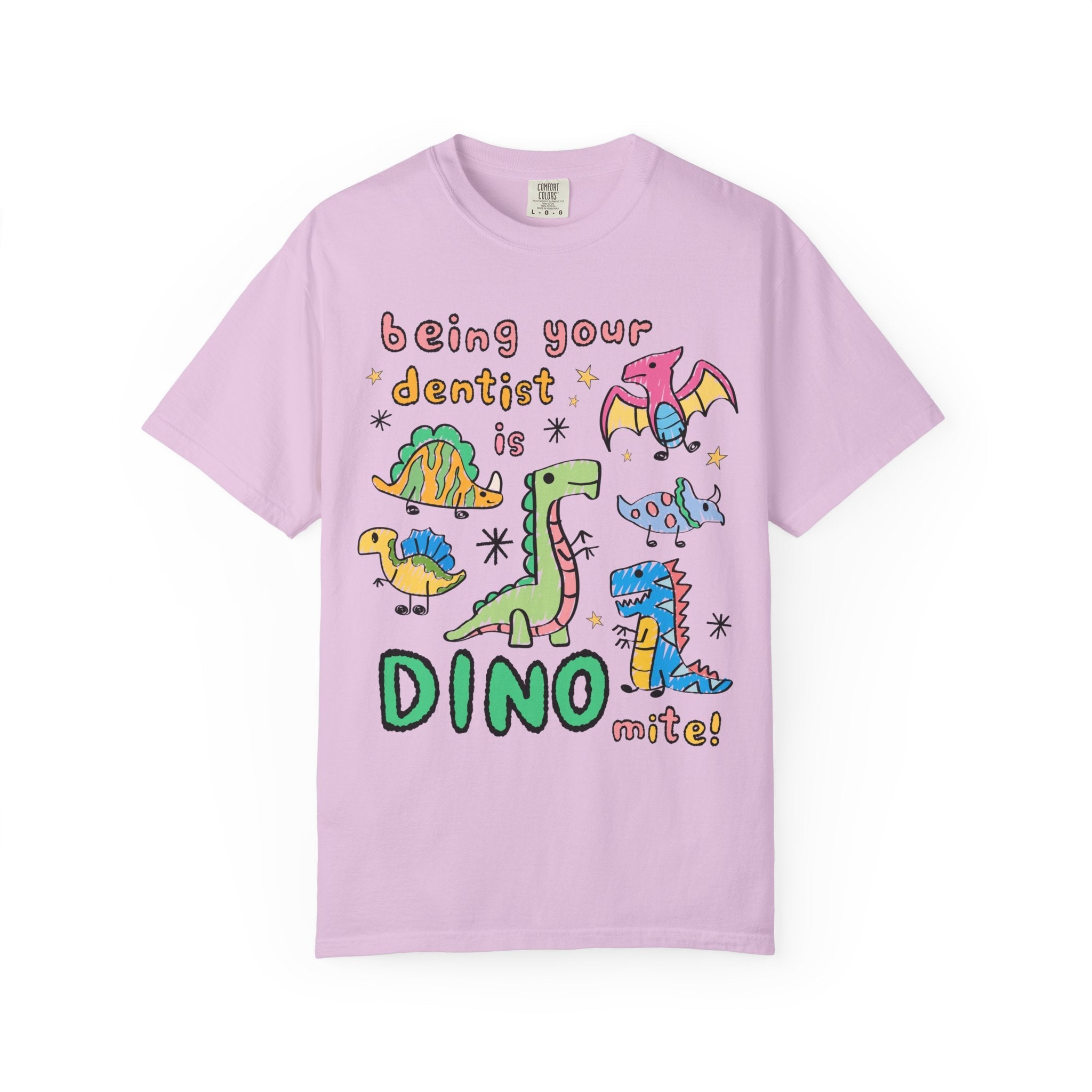 Funny Dentist Tee Shirt for Dentist, Dental Hygienist Who Loves Dinosaurs: Being Your Dentist is Dino - Mite! Funny Sarcastic Gift for Dentist - Opal and June