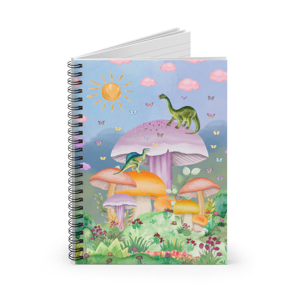 Funny Dinosaur Notebook with Mushrooms: Spiral Notebook with Lined Pages - Opal and June