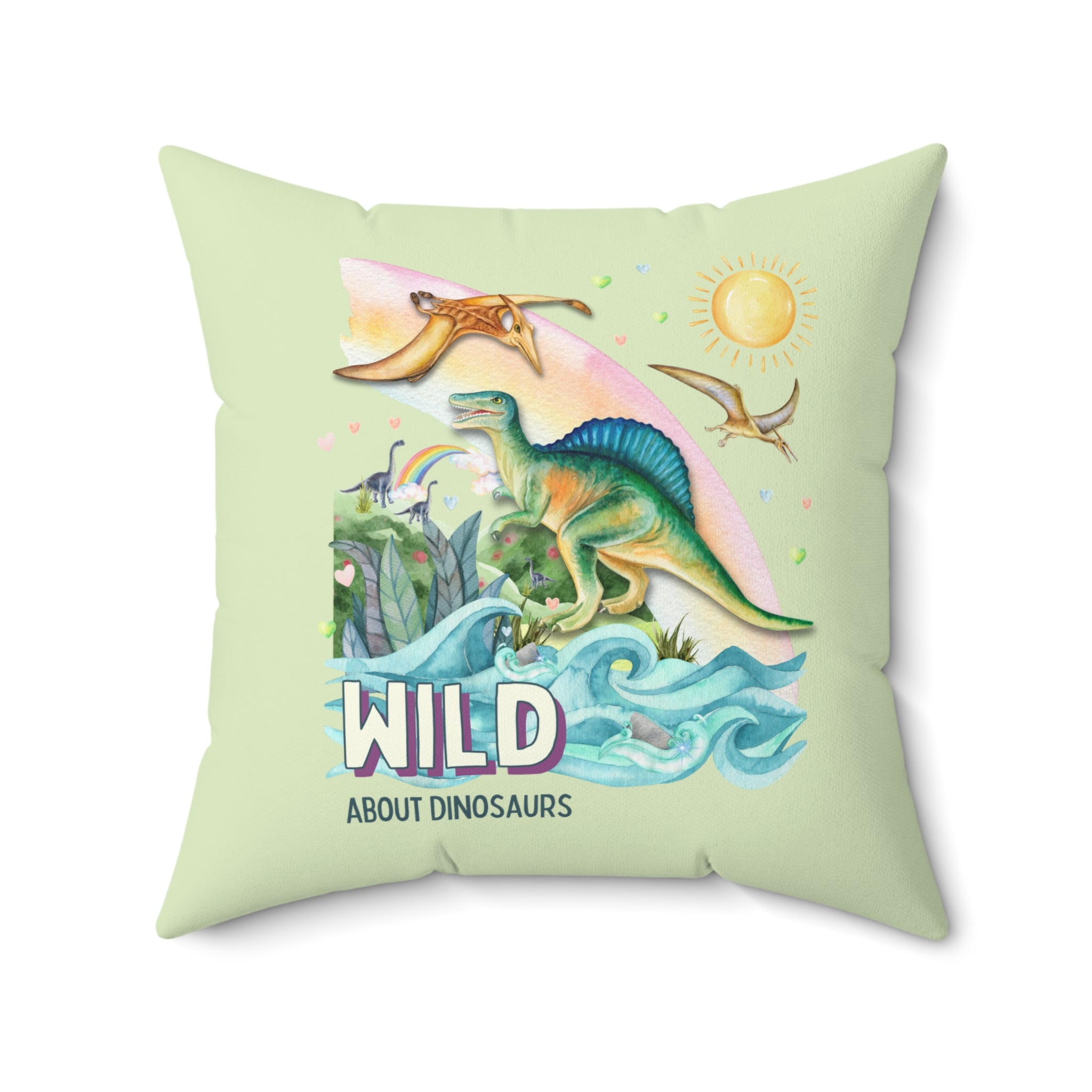 Funny Dinosaur Pillow with Flowers: Wild About Dinosaurs, Silly Floral Cottagecore Decor, Dinosaur Lover Pillow, Science Teacher Gift - Opal and June
