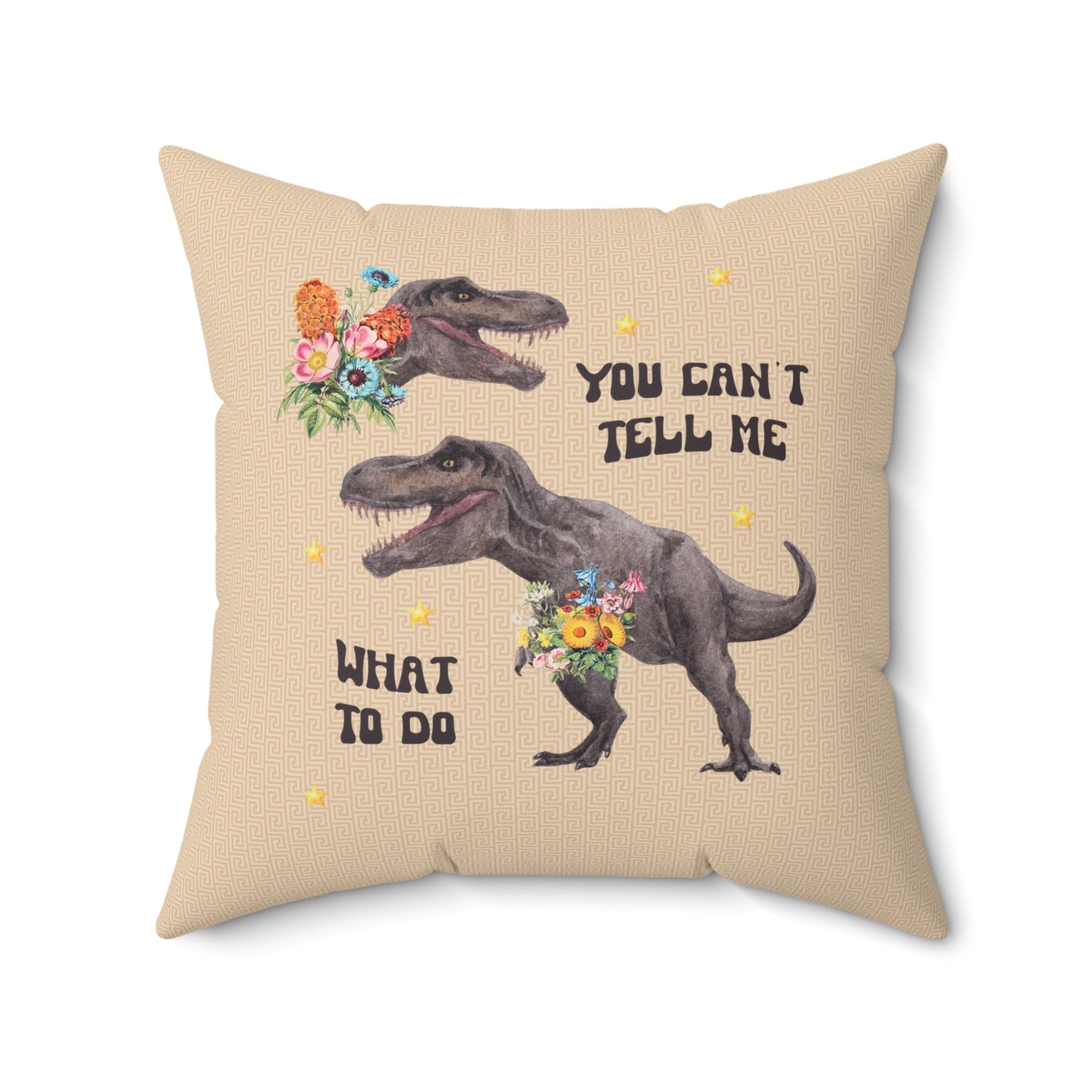 Funny Dinosaur Pillow with Flowers: You Can't Tell Me What To Do | Cozy and Sassy Cottagecore Dinosaur Pillow, Pastel Colors, Dinosaur Lover - Opal and June