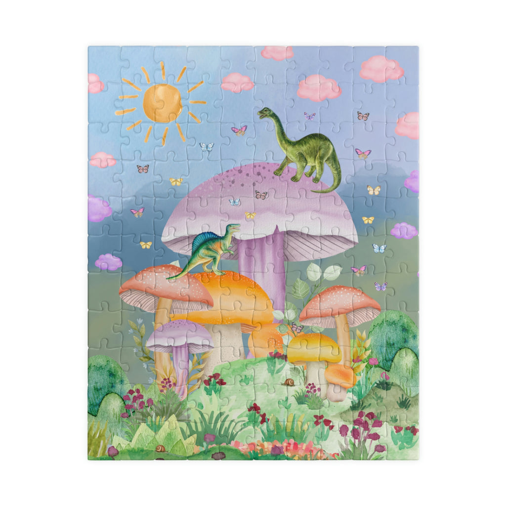 Funny Dinosaur Puzzle with Mushrooms: Creative Butterfly Puzzle for Adults with 70s Vibe - Opal and June