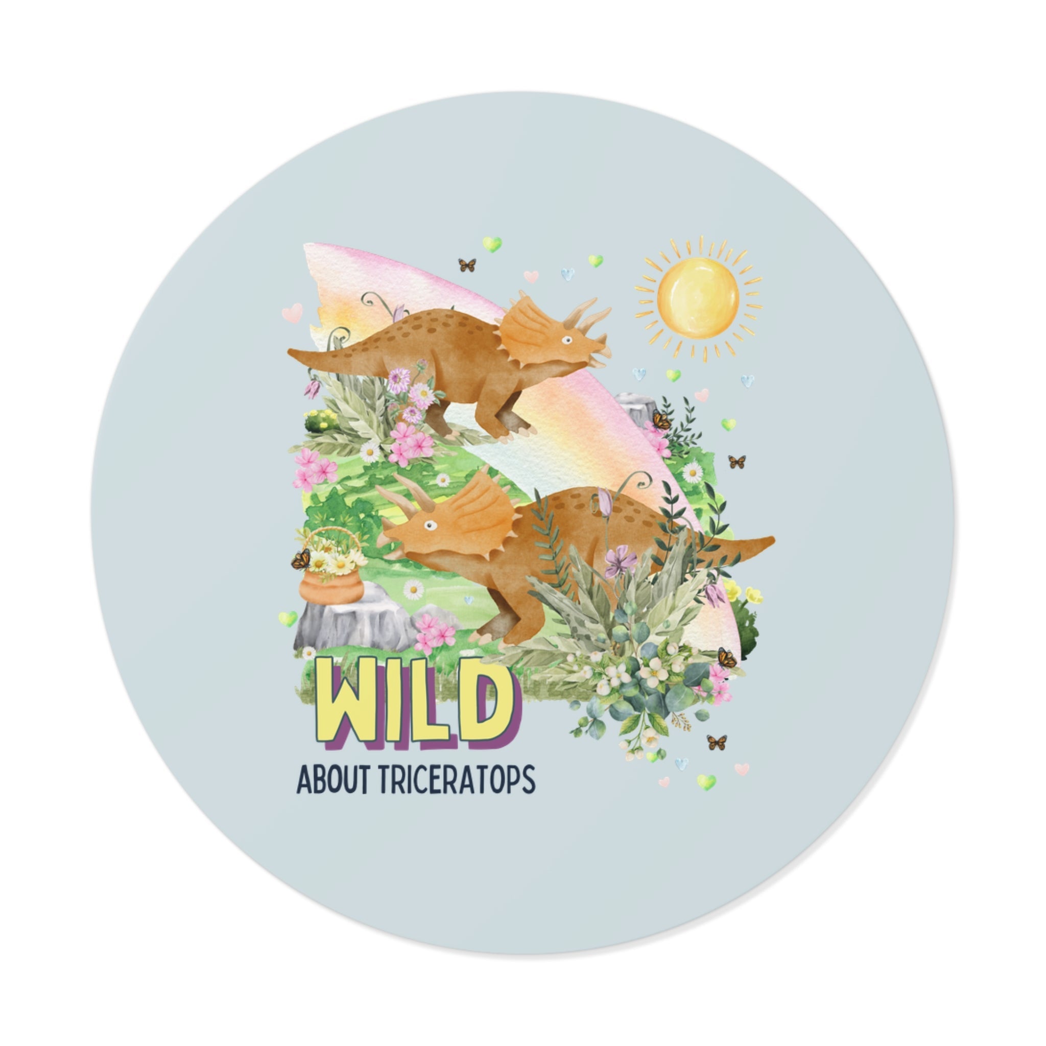 Funny Dinosaur Sticker with Flowers: Wild About Triceratops, Silly Floral Cottagecore Sticker, Dinosaur Lover Sticker, Science Teacher Gift - Opal and June