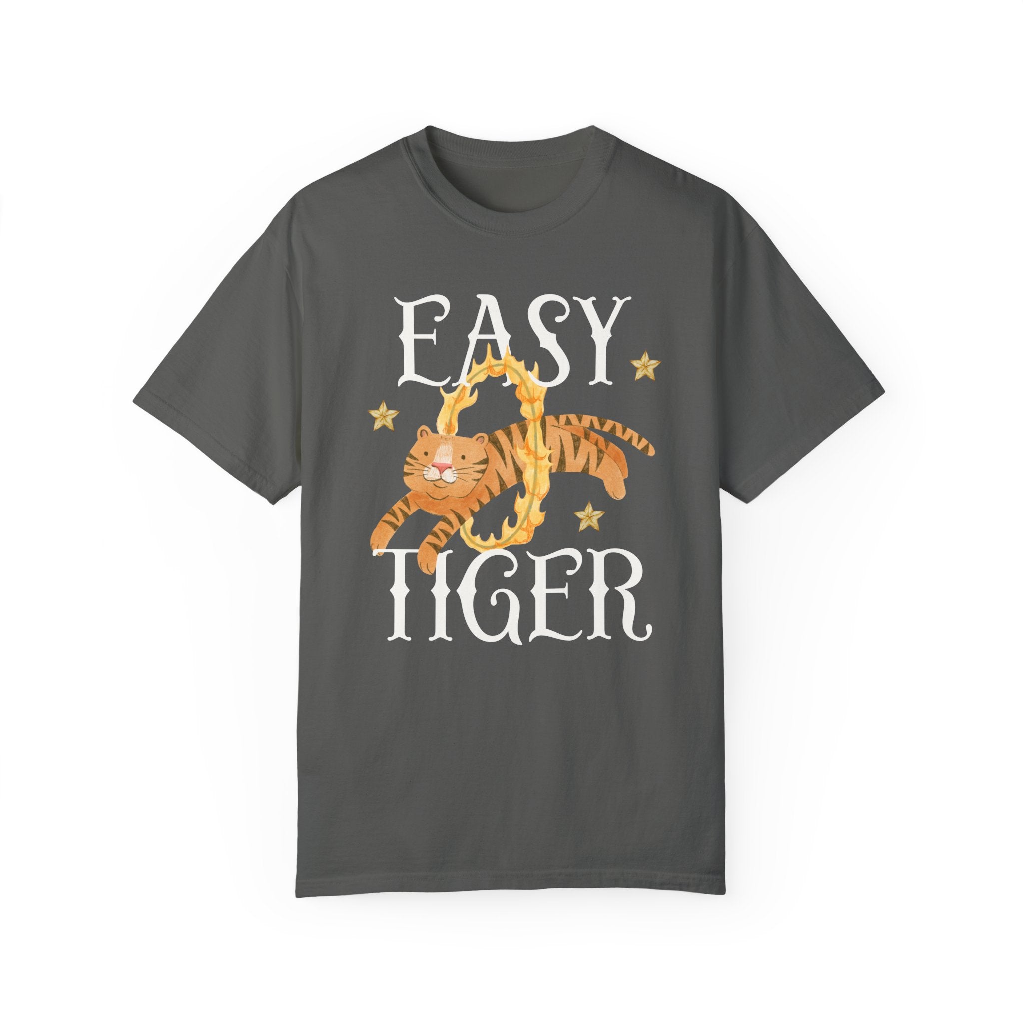 Tiger Shirt For Women Tropical Jungle Vintage Animal Graphic Tees Casual Short Sleeve Crewneck T-Shirt Summer Loose Fit Tops(L) Dark Grey