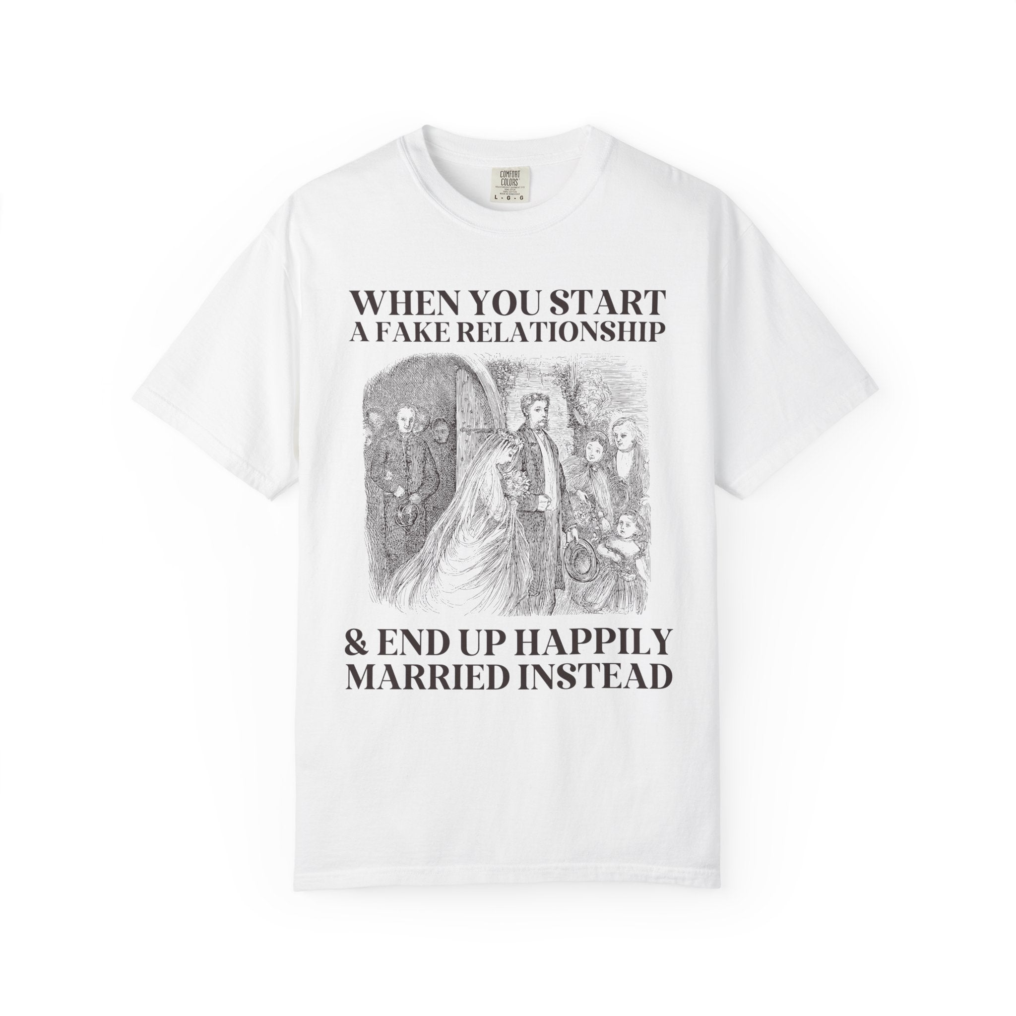 Funny Fake Dating Romance Tropes Tee Shirt, Bookworm Who Loves Historical Romances Novels with a Marriage on Convenience, Silly Bookish Gift - Opal and June