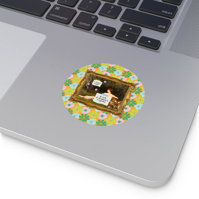Funny Feminist Sticker for Cat Mom or Cat Dad Who Loves Art History and Women's Rights, Equal Rights Famous Painting Sticker for Artist - Opal and June