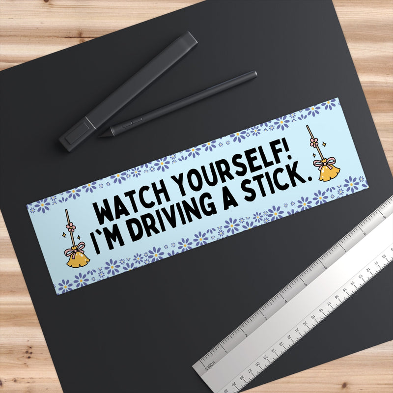 Funny Floral Bumper Sticker for Witchy Friend Who Drives a Stick Shift, Funny Sarcastic Vinyl Car Decal for New Driver Who's a Little Spooky - Opal and June