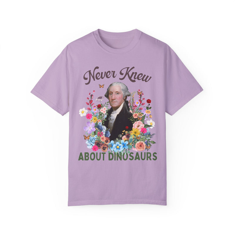 Funny Floral History T-Shirt of George Washington: Never Knew About Dinosaurs | History Buff Gift for Science Teacher or History Professor - Opal and June
