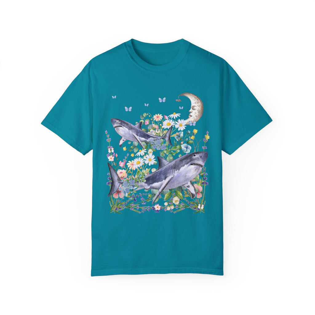 Funny Floral Shark Tee Shirt with Moon - Opal and June