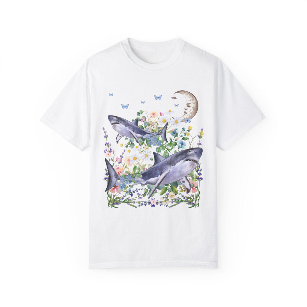 Funny Floral Shark Tee Shirt with Moon - Opal and June