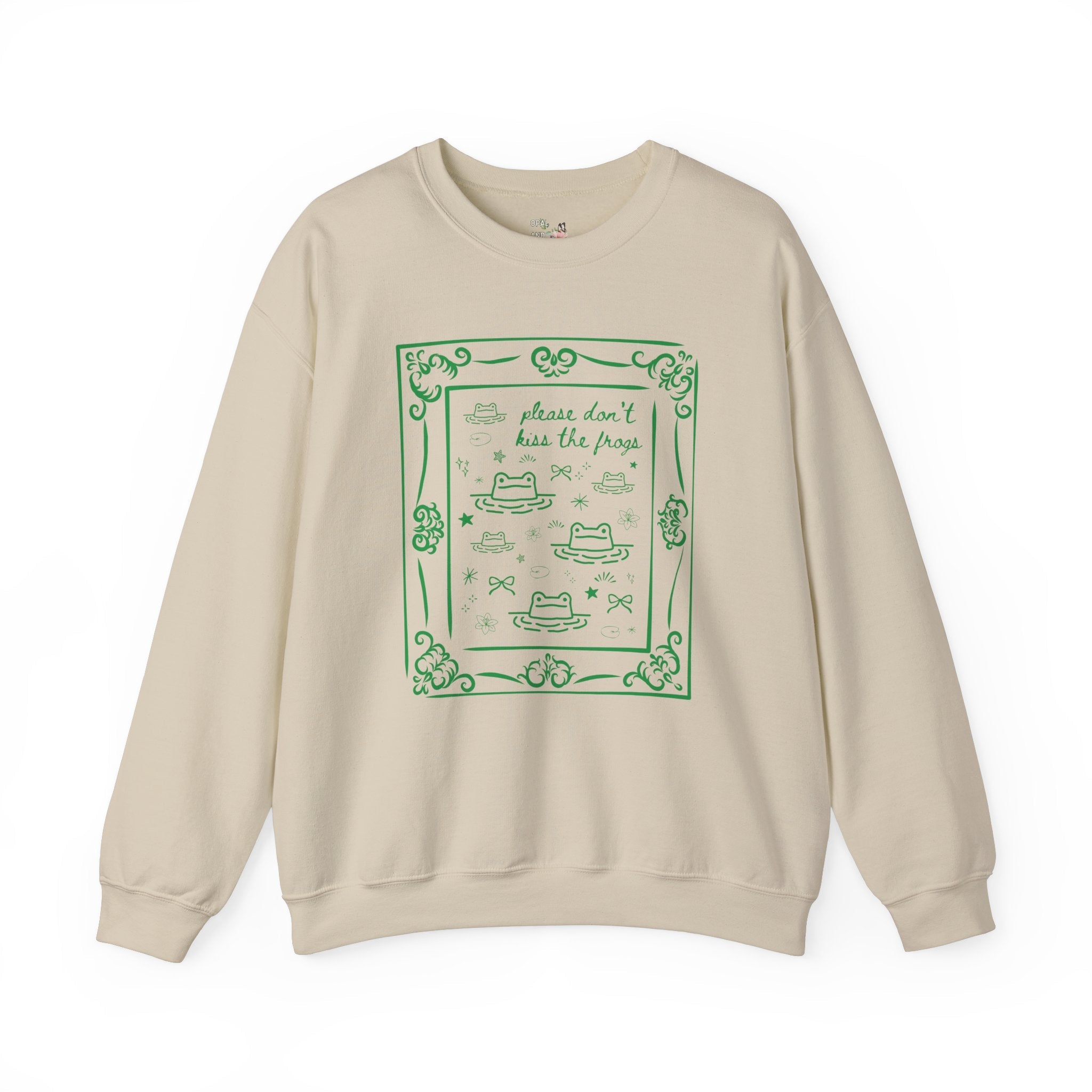 Funny Frog Lover Sweatshirt for Animal or Amphibian Lover: Please Don't Kiss the Frogs, Silly Weirdcore Goblincore Shirt with Y2K Doodles - Opal and June