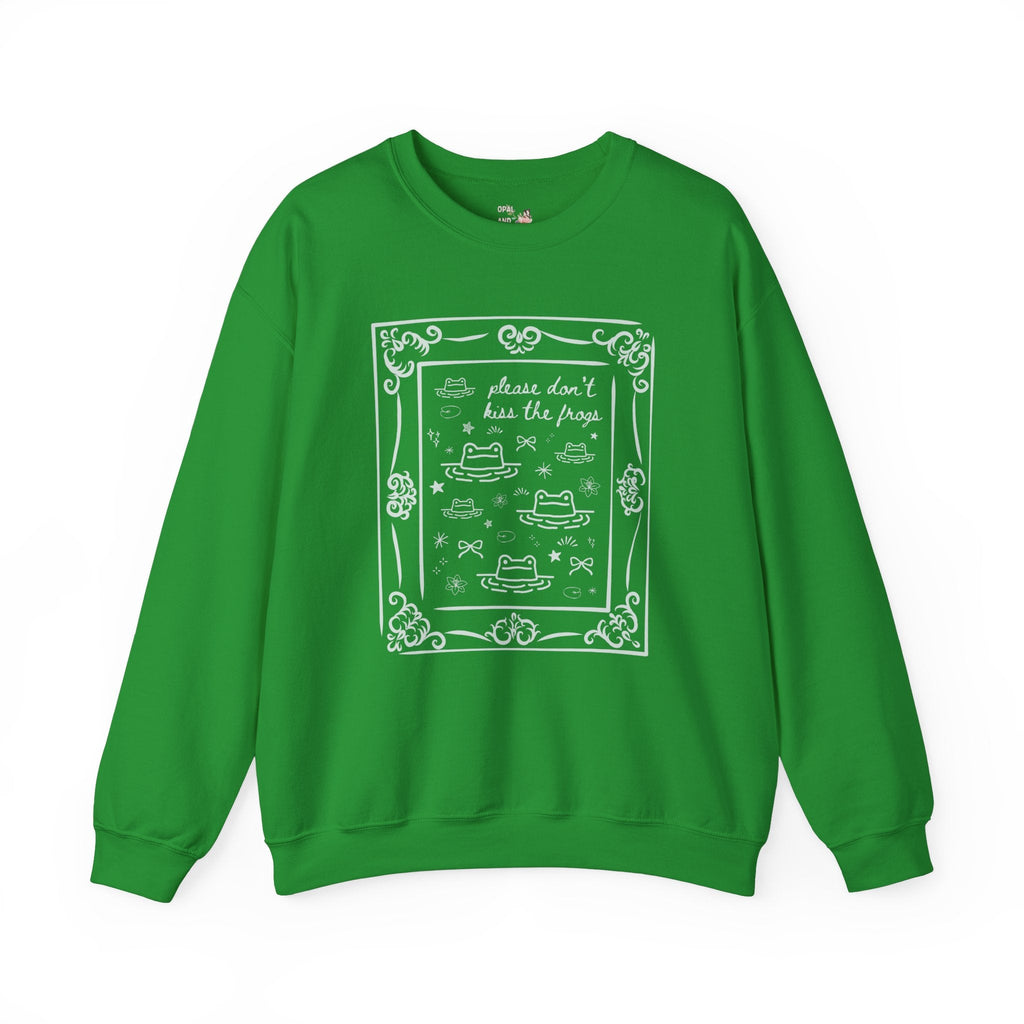 Funny Frog Lover Sweatshirt for Animal or Amphibian Lover: Please Don't Kiss the Frogs, Silly Weirdcore Goblincore Shirt with Y2K Doodles - Opal and June