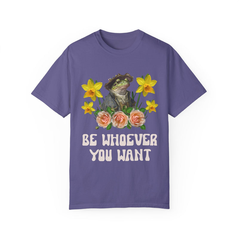 Funny Frog Lover Tee Shirt with Flowers: Be Whoever You Want | Funny Animal Tee Shirt with Positive Affirmation, Cute and Weird Frog T-Shirt - Opal and June