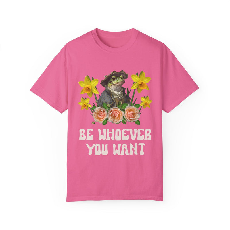 Funny Frog Lover Tee Shirt with Flowers: Be Whoever You Want | Funny Animal Tee Shirt with Positive Affirmation, Cute and Weird Frog T-Shirt - Opal and June