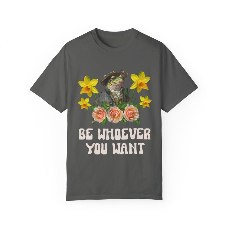 Funny Frog Lover Tee Shirt with Flowers: Be Whoever You Want | Funny Animal Tee Shirt with Positive Affirmation, Cute and Weird Frog T-Shirt - Opal and June