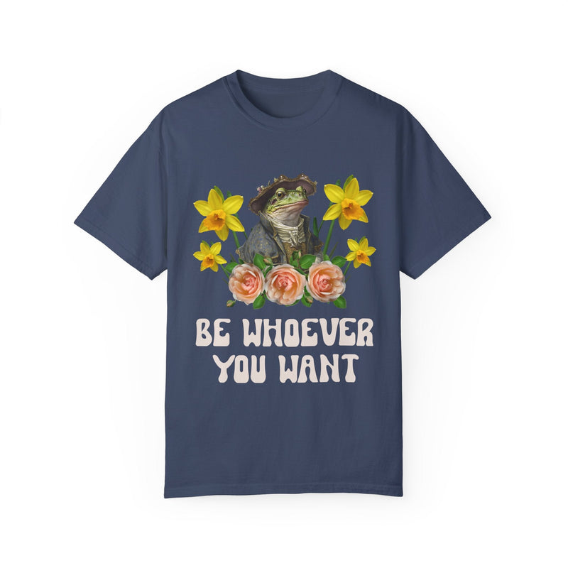 Funny Frog Lover Tee Shirt with Flowers: Be Whoever You Want | Funny Animal Tee Shirt with Positive Affirmation, Cute and Weird Frog T-Shirt - Opal and June