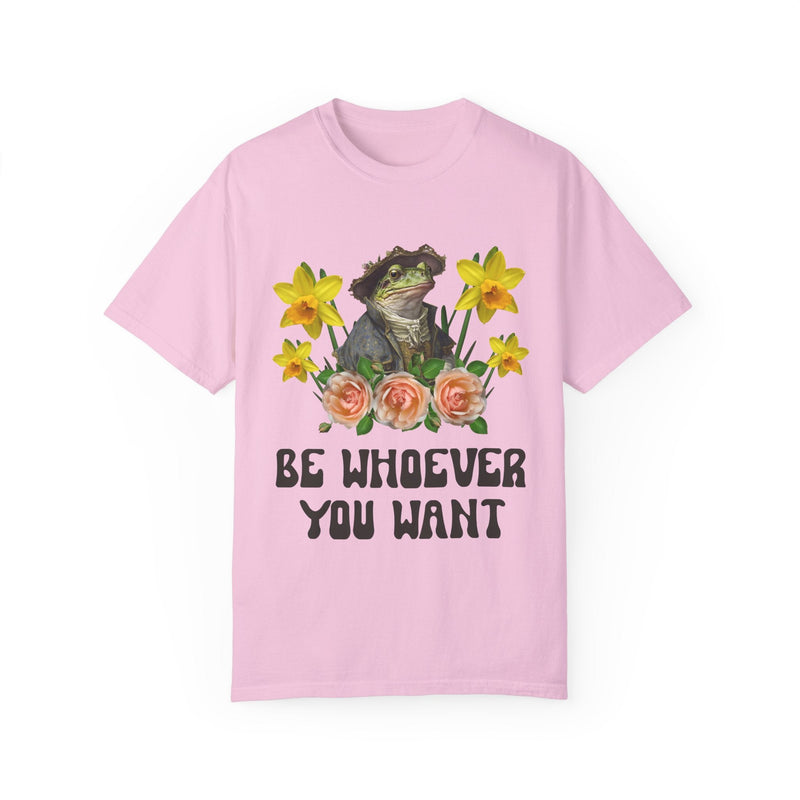 Funny Frog Lover Tee Shirt with Flowers: Be Whoever You Want | Funny Animal Tee Shirt with Positive Affirmation, Cute and Weird Frog T-Shirt - Opal and June