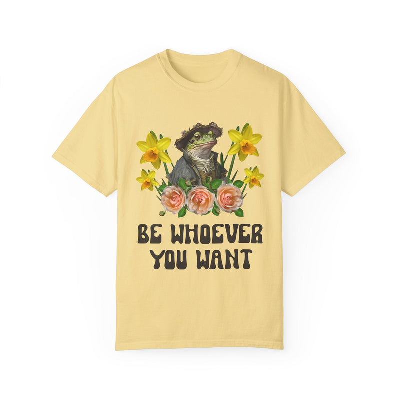 Funny Frog Lover Tee Shirt with Flowers: Be Whoever You Want | Funny Animal Tee Shirt with Positive Affirmation, Cute and Weird Frog T-Shirt - Opal and June