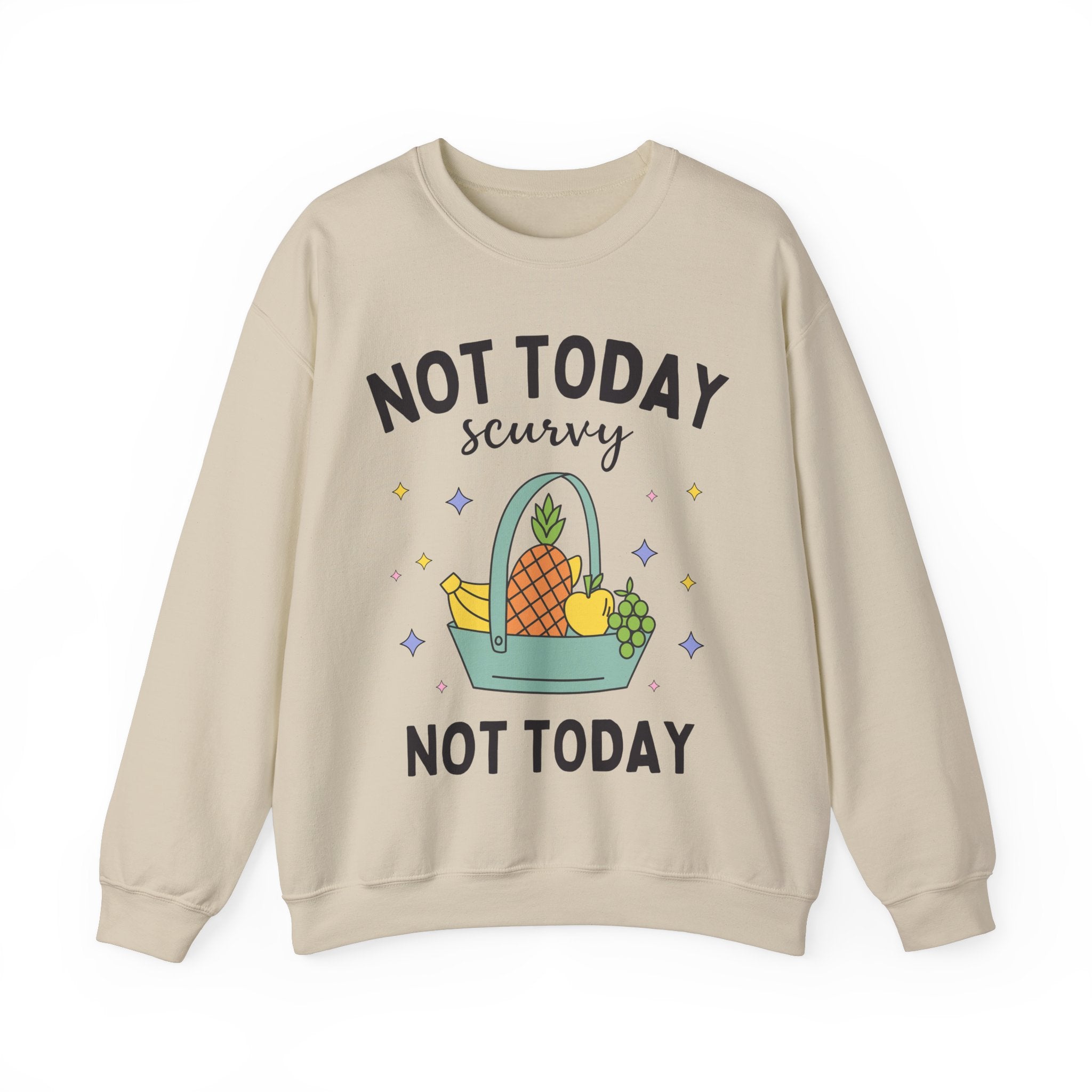 Funny Fruit Lover Sweatshirt for Historian or History Teacher: Not Today Scurvy | History Professor Gift, Social Studies, Cute Retro Fruit - Opal and June