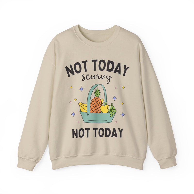 Funny Fruit Lover Sweatshirt for Historian or History Teacher: Not Today Scurvy | History Professor Gift, Social Studies, Cute Retro Fruit - Opal and June