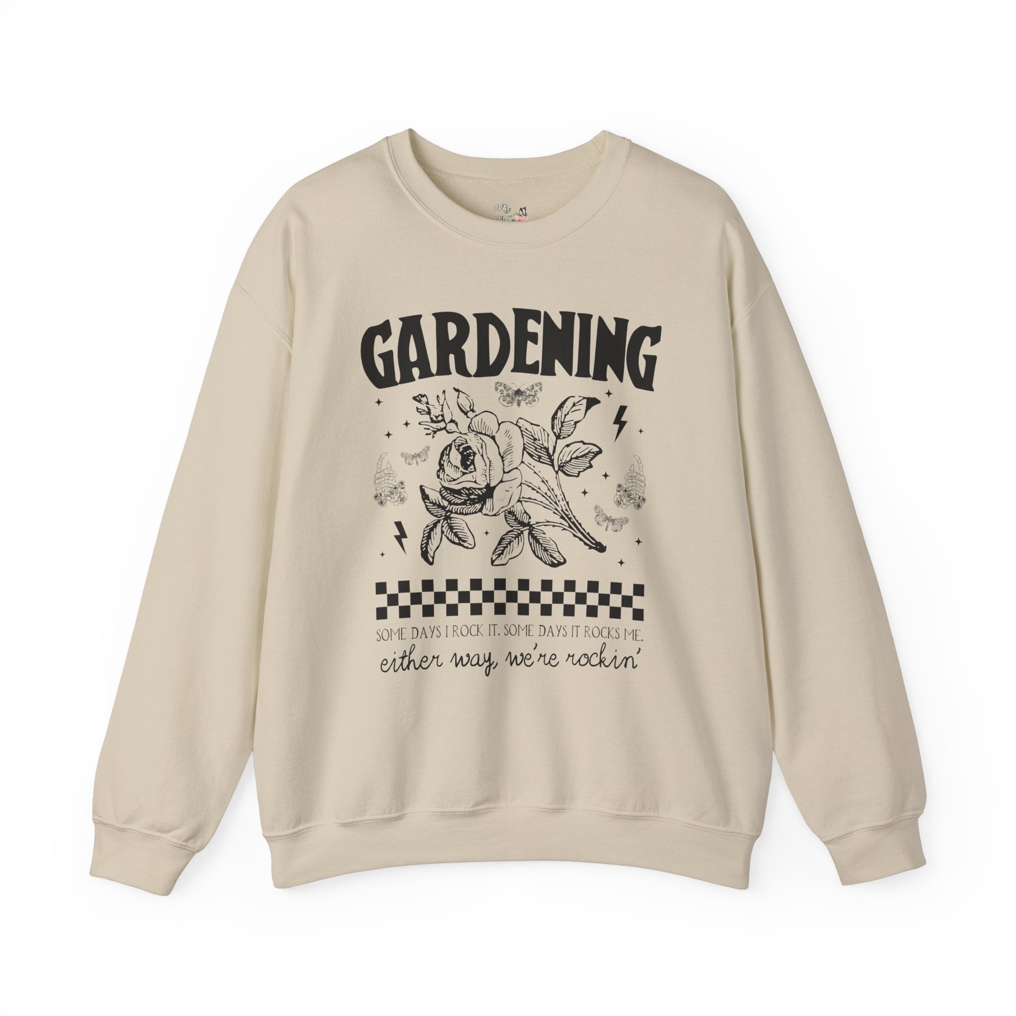 Funny Gardening Sweatshirt for Mom Who Loves Gardening, Cute Rocker Grunge Aesthetic Shirt with Skeleton, Funny Saying Flower Farmer Gift - Opal and June