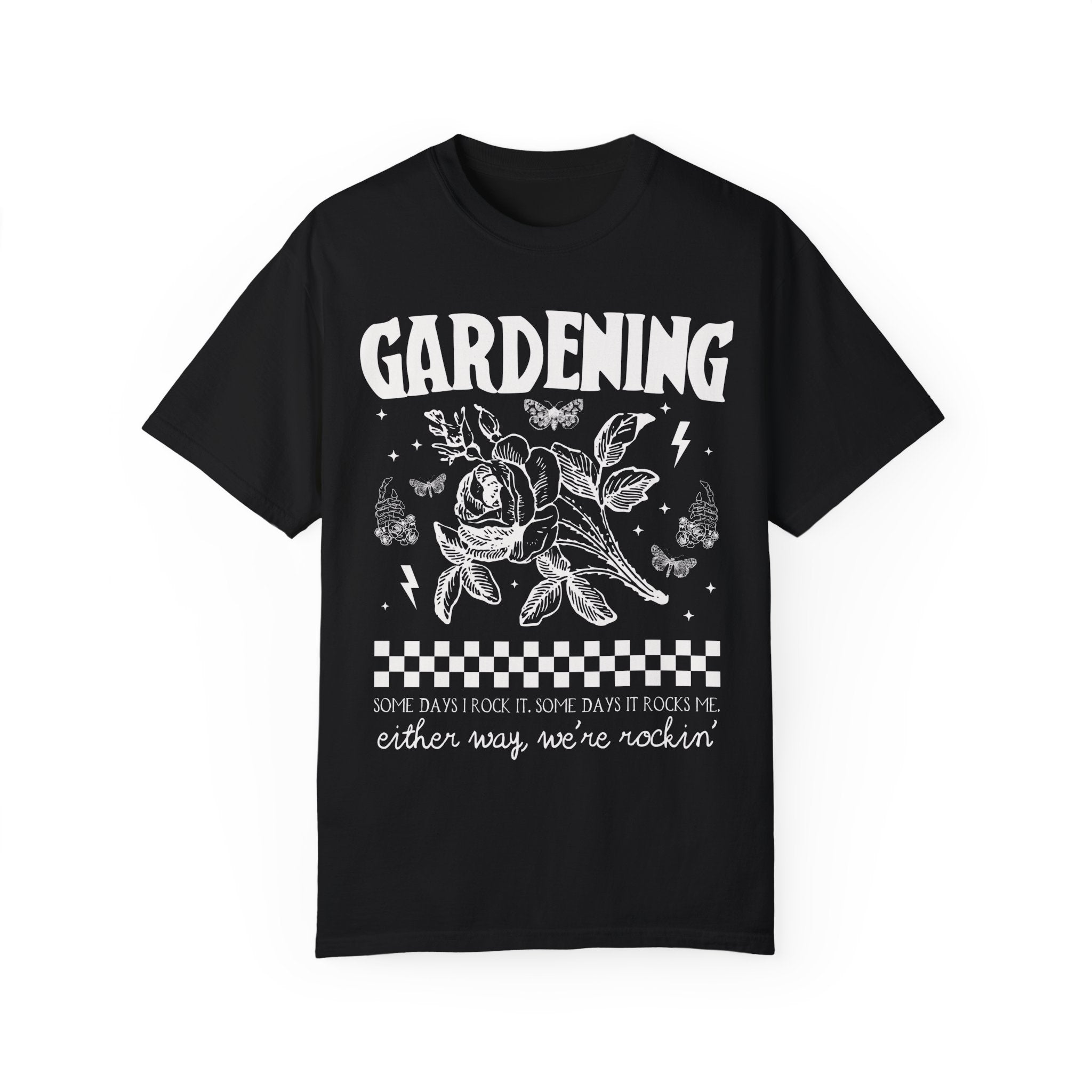 Funny Gardening Tee Shirt for Mom Who Loves Gardening, Cute Rocker Grunge Aesthetic T-Shirt with Rose, Funny Saying Flower Farmer Tee Shirt - Opal and June