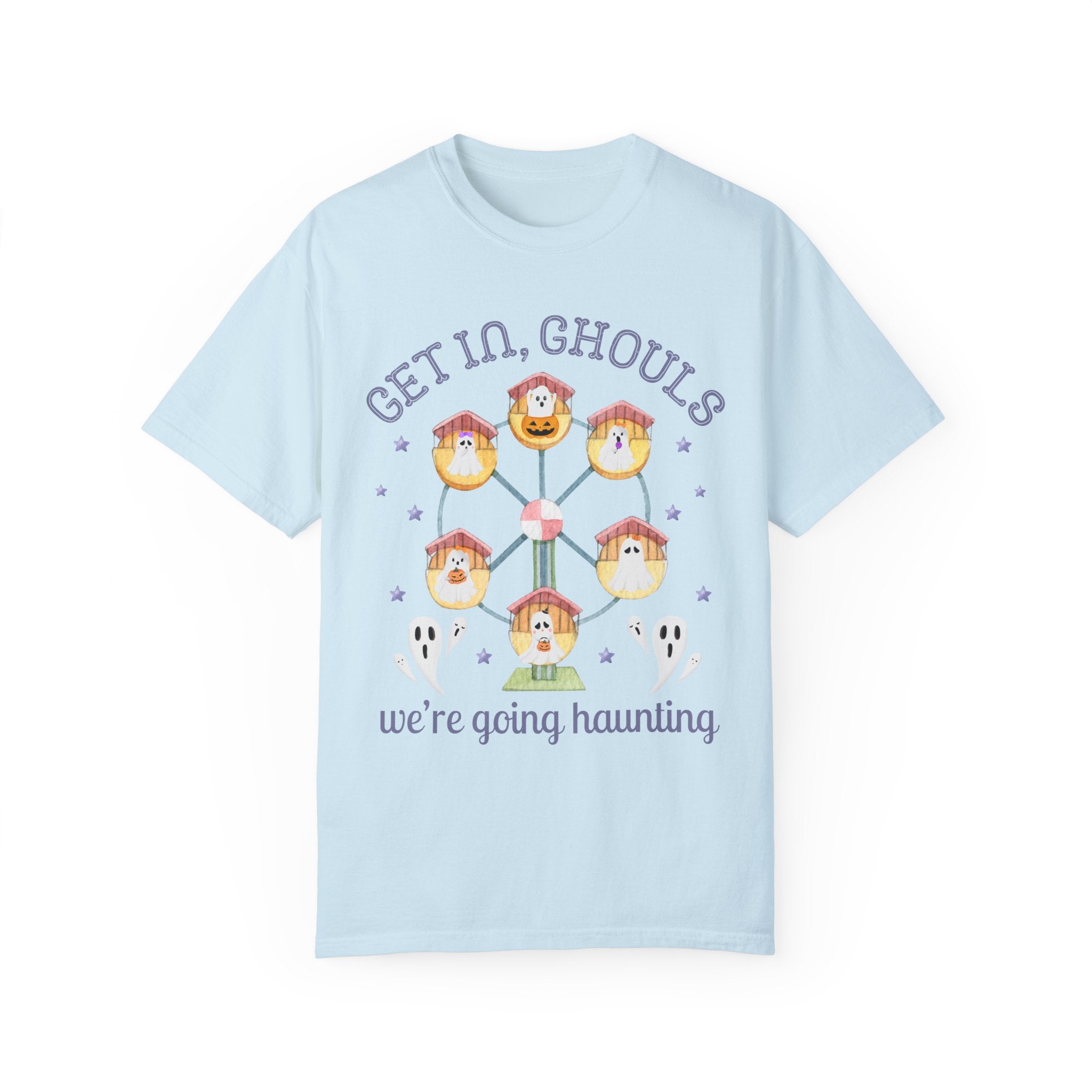 Funny Ghost Tee Shirt for Halloween: We're Going Haunting, Spooky Season T-Shirt, Vintage Aesthetic Groovy Ghosts, Pastel Goth, Ferris Wheel - Opal and June