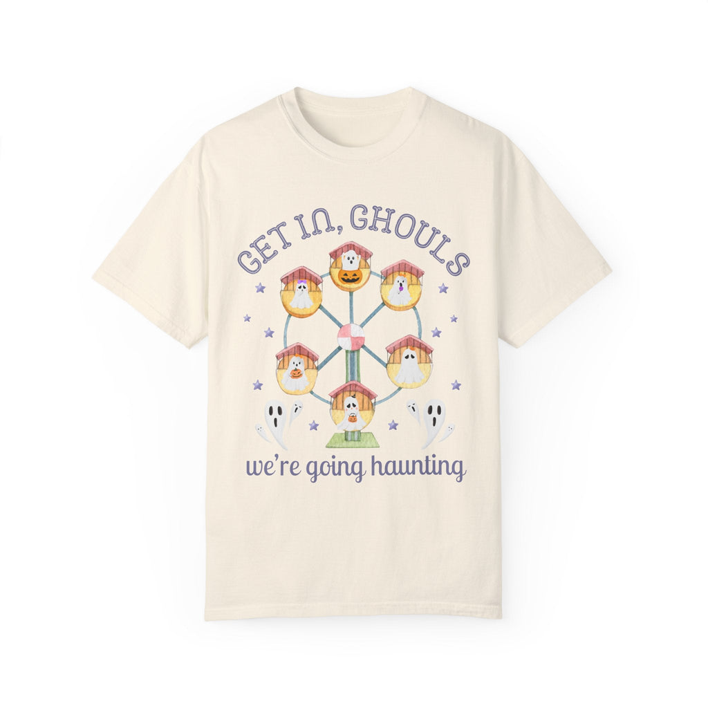 Funny Ghost Tee Shirt for Halloween: We're Going Haunting, Spooky Season T-Shirt, Vintage Aesthetic Groovy Ghosts, Pastel Goth, Ferris Wheel - Opal and June