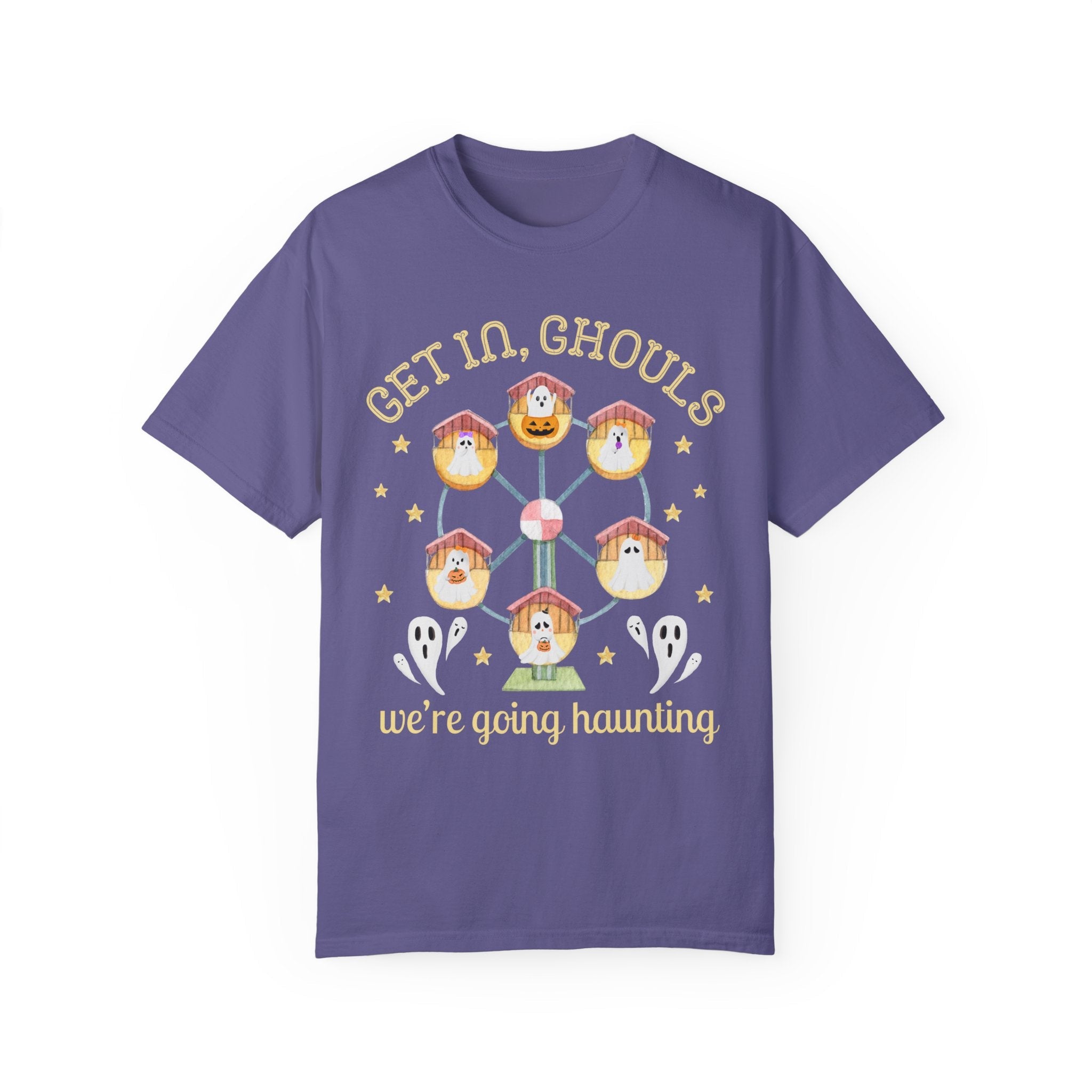 Funny Ghost Tee Shirt for Halloween: We're Going Haunting, Spooky Season T-Shirt, Vintage Aesthetic Groovy Ghosts, Pastel Goth, Ferris Wheel - Opal and June