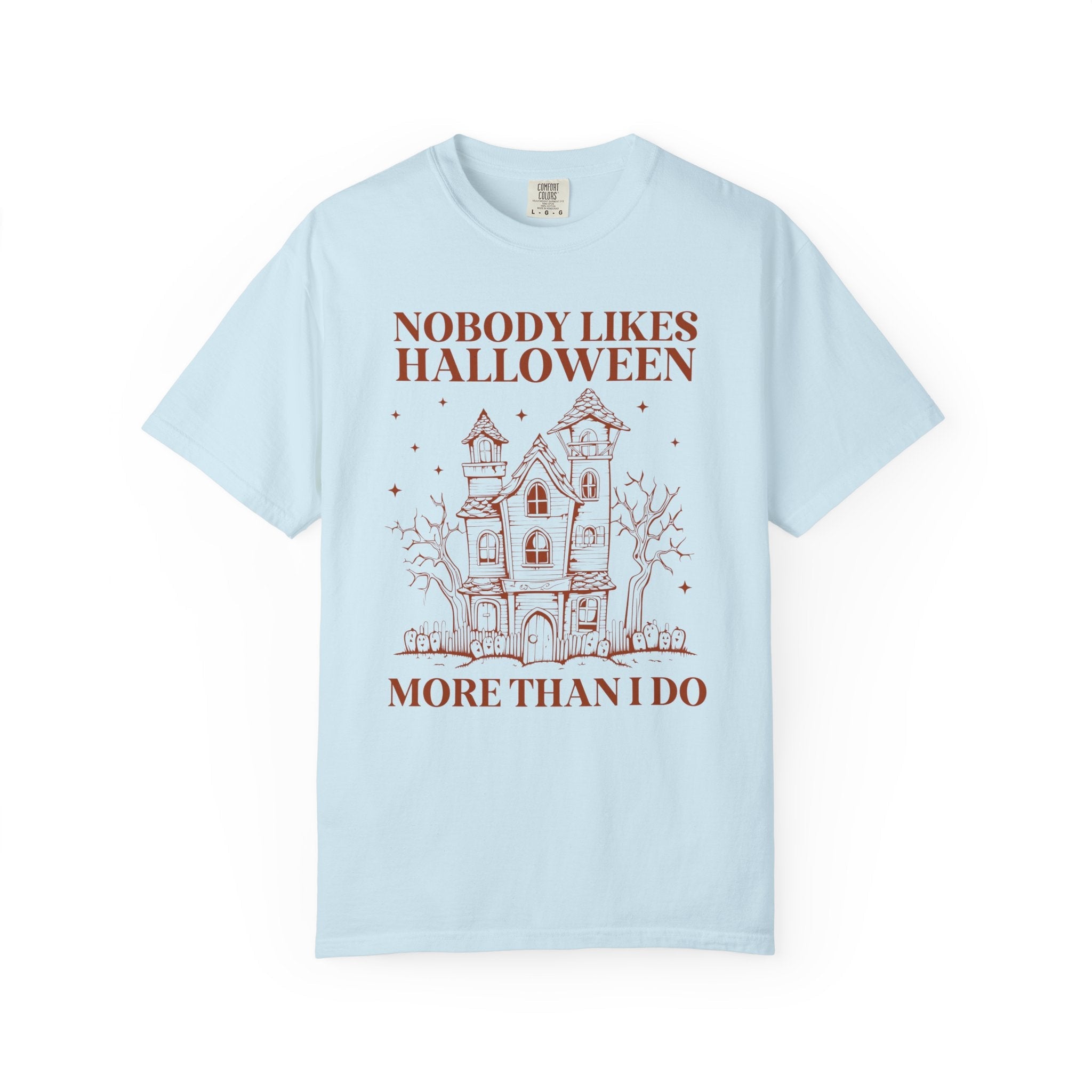 Funny Halloween Lover Tee Shirt with Spooky Haunted House: Nobody Likes Halloween More Than I Do, Cute 90s Throwback Tee for Halloween - Opal and June
