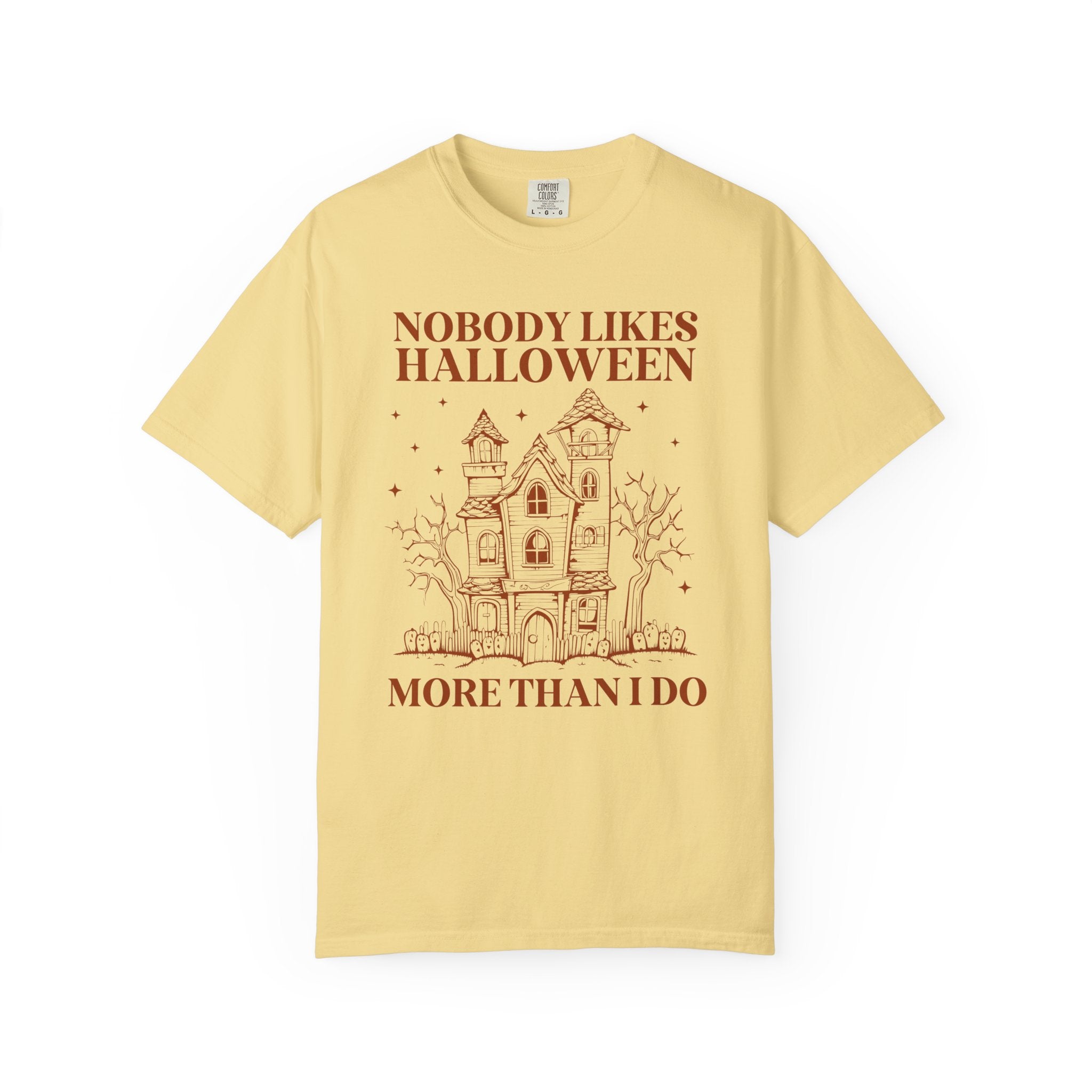 Funny Halloween Lover Tee Shirt with Spooky Haunted House: Nobody Likes Halloween More Than I Do, Cute 90s Throwback Tee for Halloween - Opal and June
