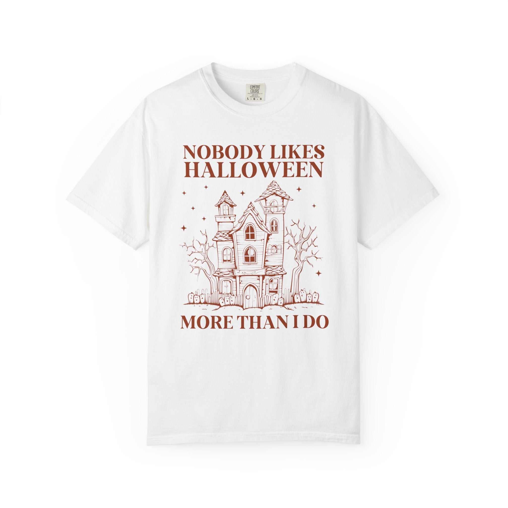 Funny Halloween Lover Tee Shirt with Spooky Haunted House: Nobody Likes Halloween More Than I Do, Cute 90s Throwback Tee for Halloween - Opal and June