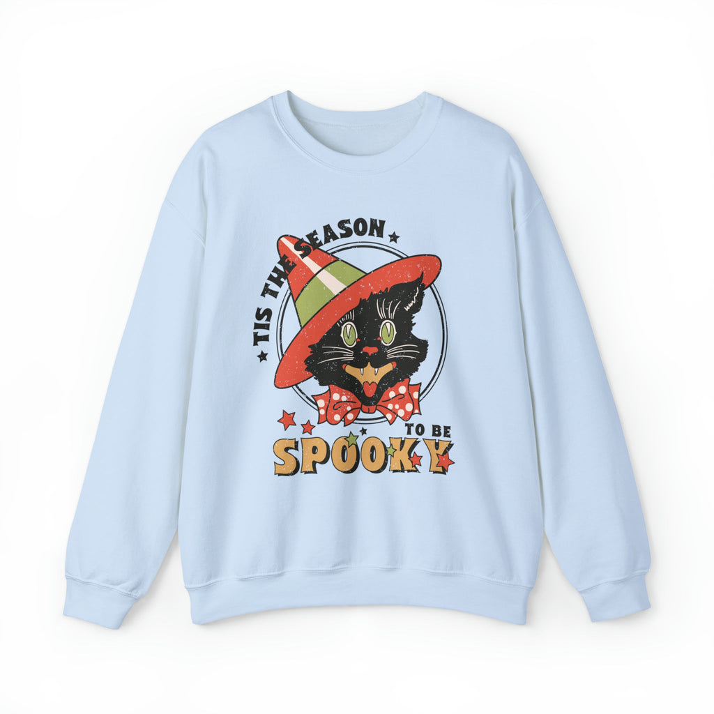 Funny Halloween Sweatshirt with Witchy Cat Wearing Witch Hat: Tis the Season To Be Spooky - Opal and June