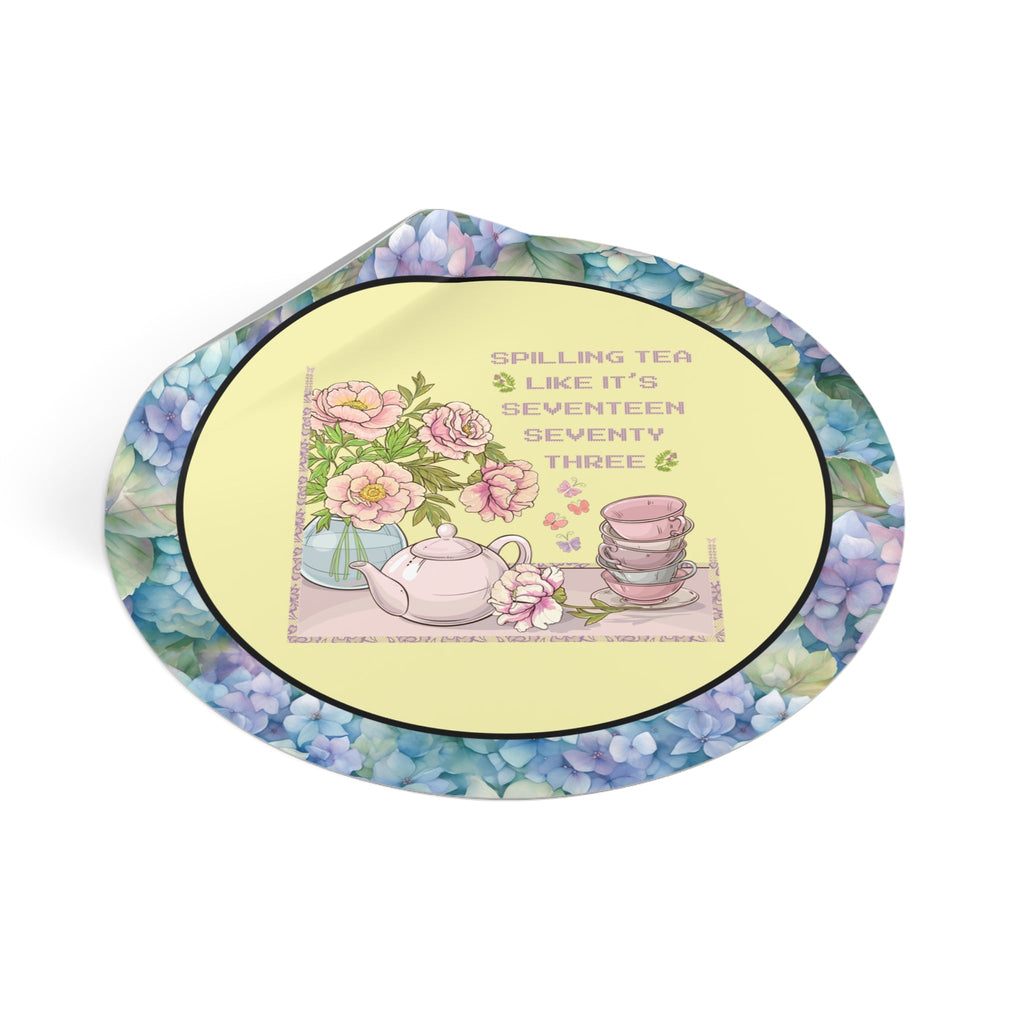Funny History Gift: Spilling Tea Like 1773, Floral Cottagecore Sticker, American History Professor, Social Studies Teacher, History Major - Opal and June