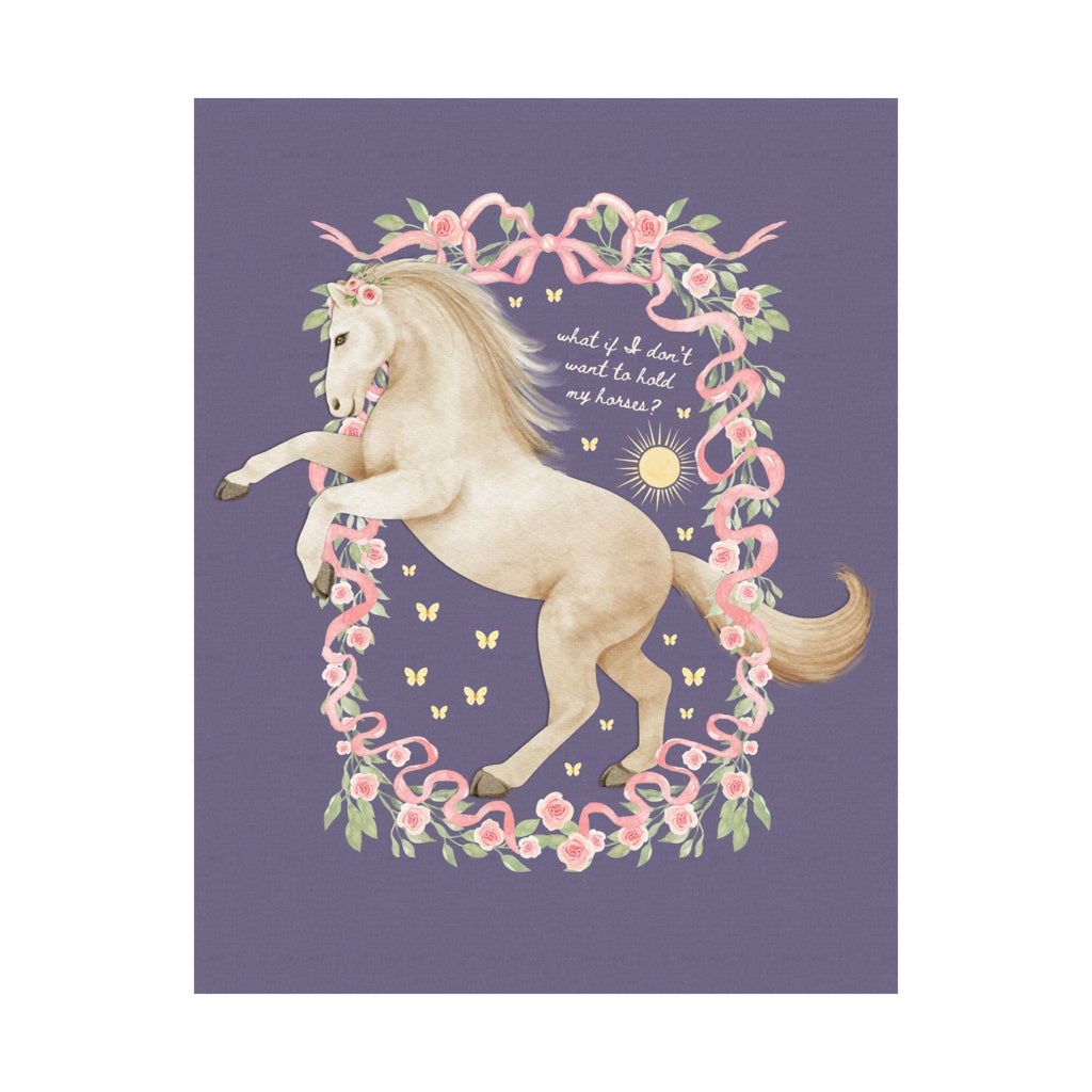 Funny Horse Lover Poster Print for Feminist, Boho Women's Rights Print, Animal Lover, Butterfly Lover 90s Aesthetic White Horse in Flowers - Opal and June