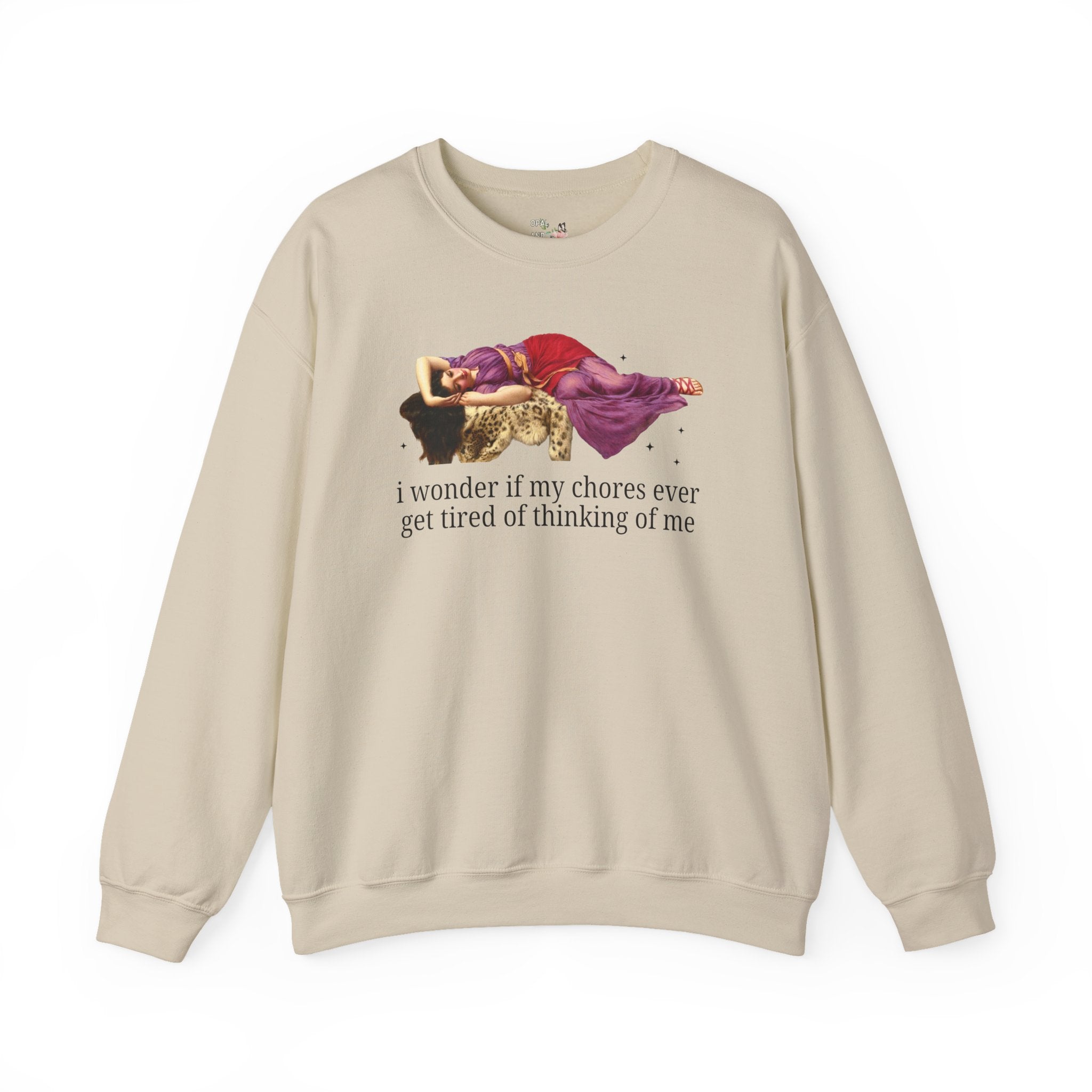 Funny Housekeeping Sweatshirt for Working Mom or Stay at Home Mom, Silly Art History Crewneck, John William Godward 19th Century Painting - Opal and June