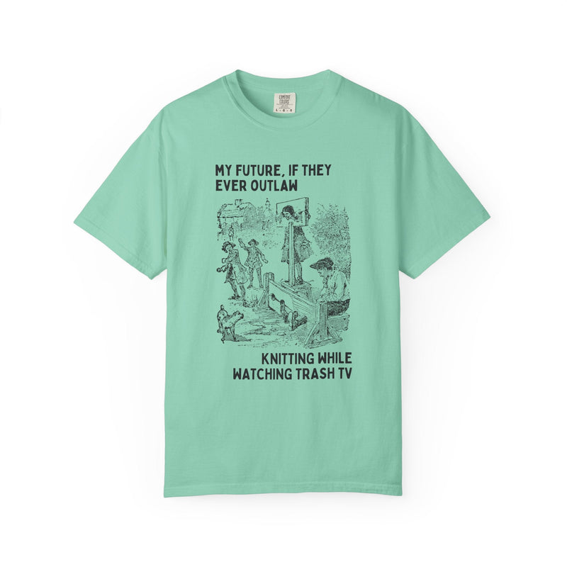 Funny Knitting Lover Tee Shirt for Friend Who Loves to Knit While Watching TV: Funny Saying Yarn Lover Gift, Vintage Aesthetic Birthday Gift - Opal and June