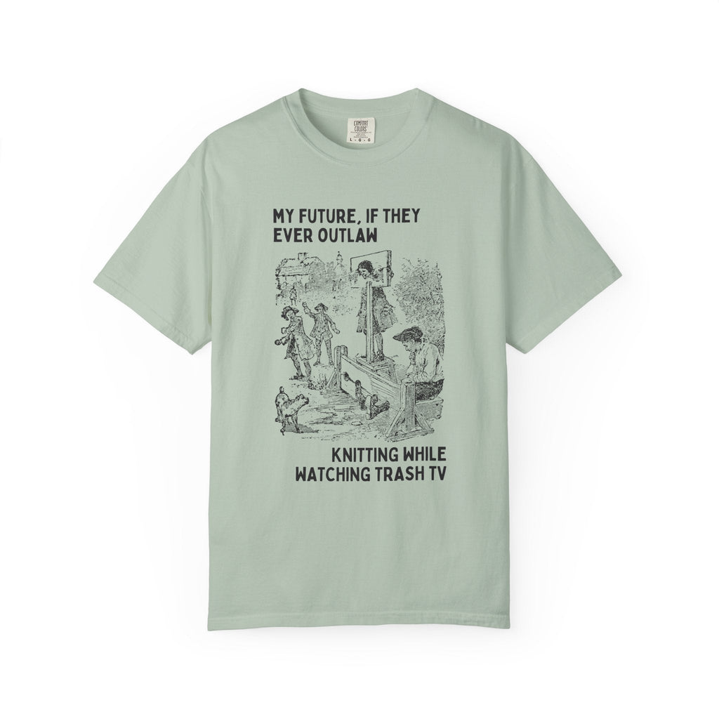 Funny Knitting Lover Tee Shirt for Friend Who Loves to Knit While Watching TV: Funny Saying Yarn Lover Gift, Vintage Aesthetic Birthday Gift - Opal and June